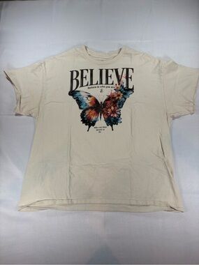 Believe Butterfly Floral Graphic Tee Cream Oversized XL